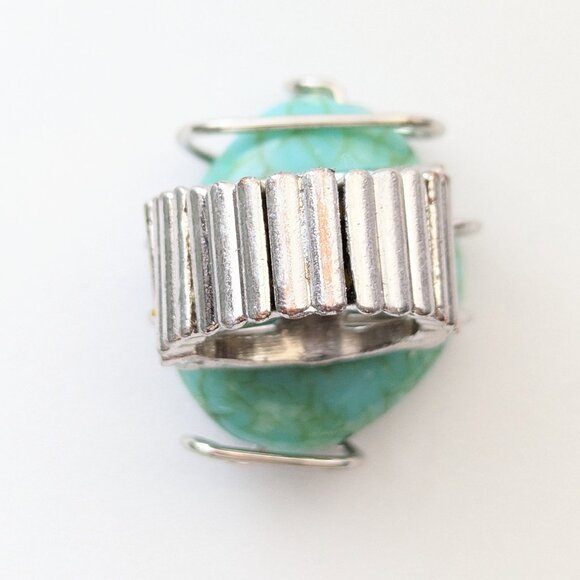 Chunky Southwestern Style Stretch Ring Blue Turquenite Size 7 - Picture 2 of 4